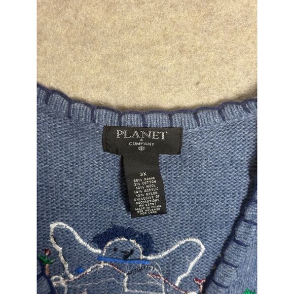 Christmas Sweater Vest America USA Snowman Santa Star Angel Blue Sz 3X Granny - Picture 4 of 8